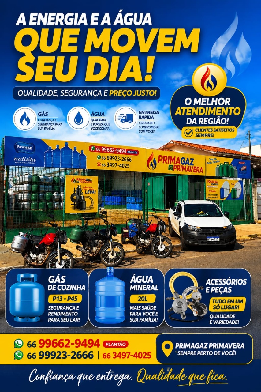 Primagaz Primavera: gás, água mineral, entrega rápida e atendimento da região